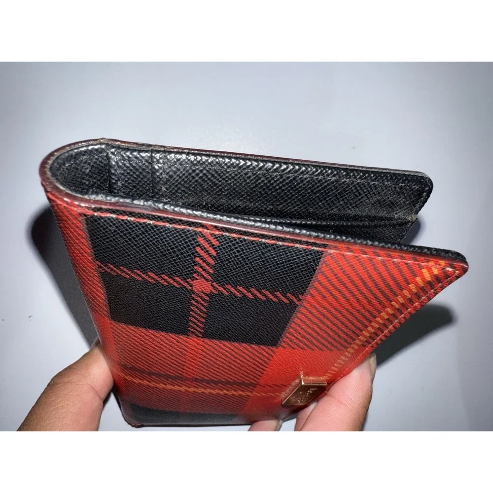 Kate Spade Neda Newbury Lane‎ Plaid Print Red Saffiano Leather Bifold Wallet  K